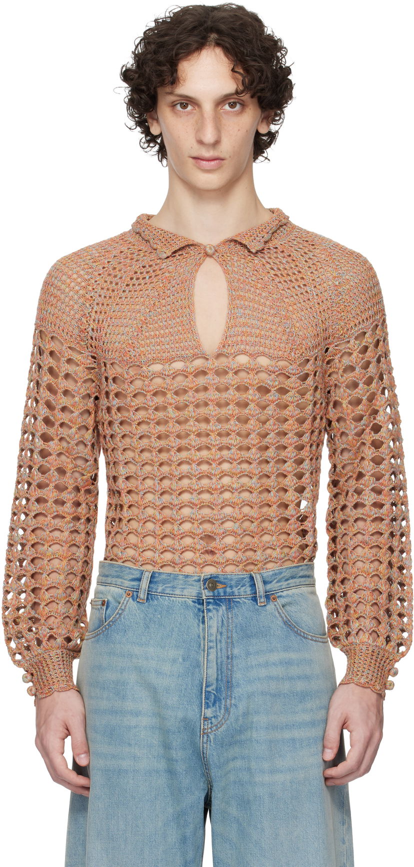 Sweater Valentino Valentino Cotton & Linen Knit Polo Sweater Orange | 6V0KC34AAUTAH2
