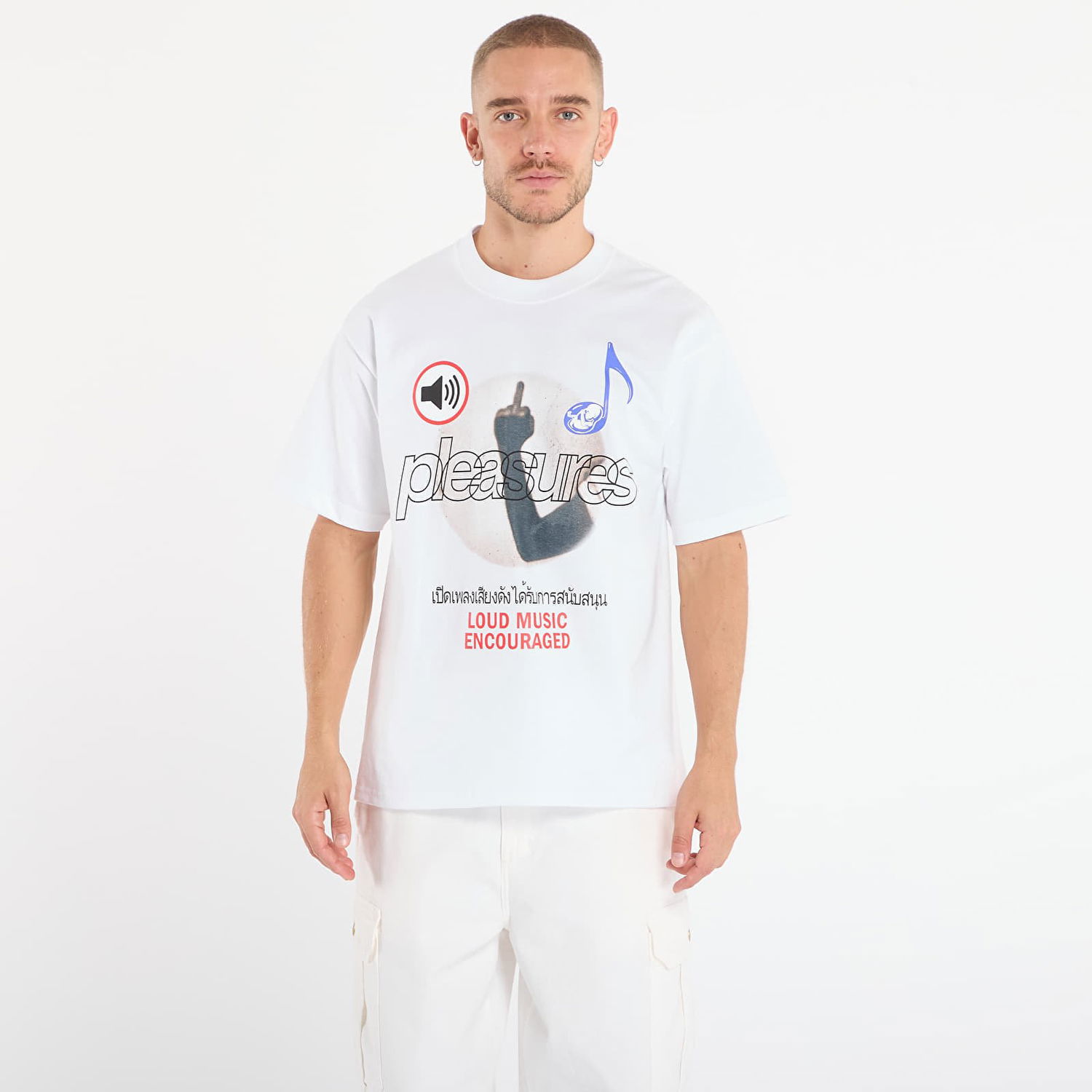 T-shirt Pleasures Loud Music T-Shirt Vit | P25F008-WHITE, 0
