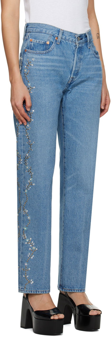 Jeans Anna Sui Exclusive Embroidered Straight Leg Jeans Blå | 0123F40, 1