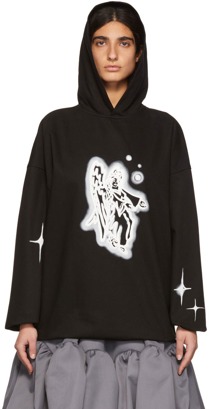 Sweatshirt We11done We11done Cotton Angel Graphic Hoodie Svart | WD-BL1-22-130-U-BK