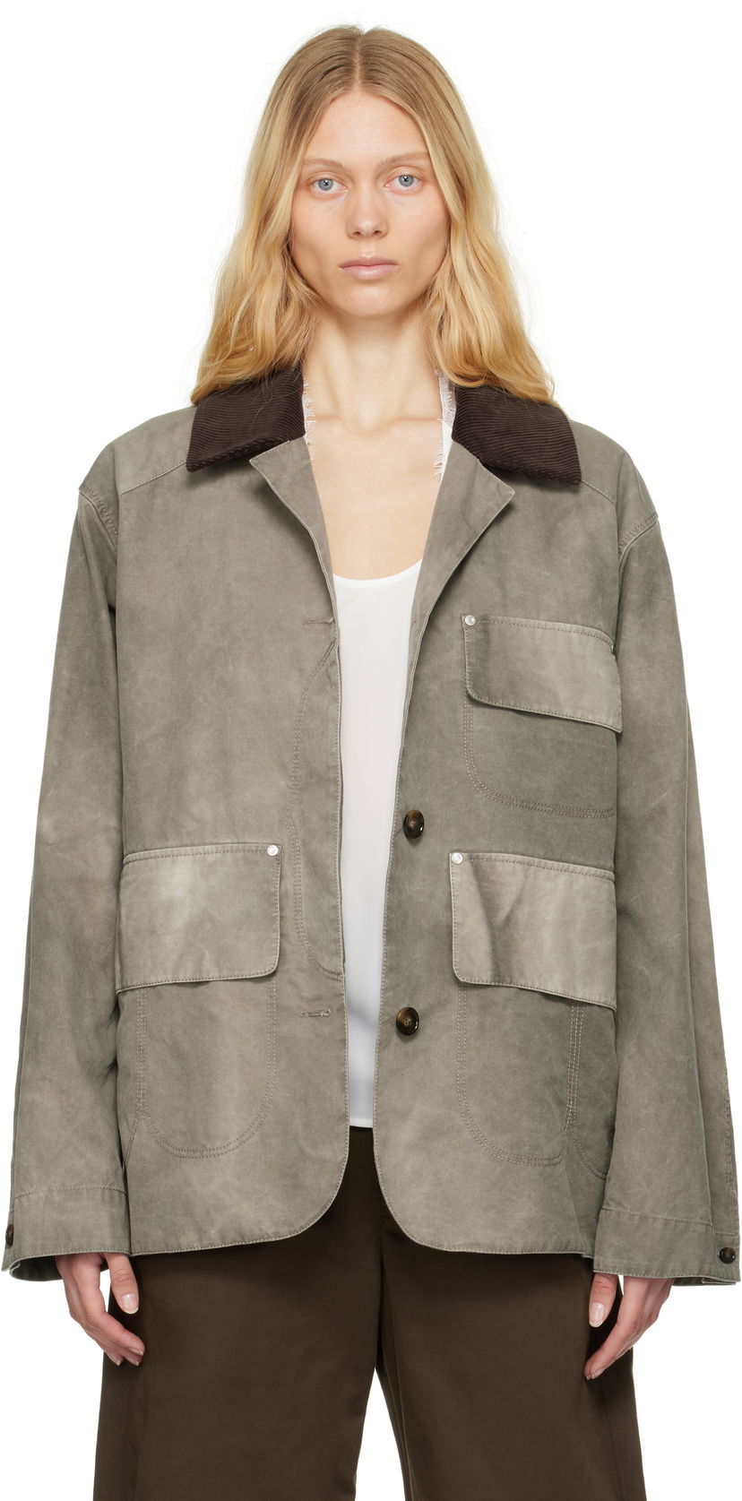 Parkas Stella McCartney Stella McCartney Corduroy Collar Aged Jacket Grön | 6801223EU470