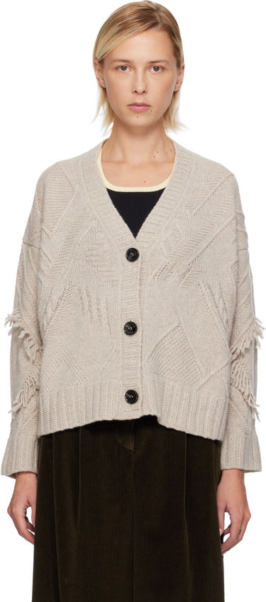 Sweater Max Mara Weekend Max Mara Stallo V-Neck Fringe Knit Cardigan Beige | 2525346052600, 0