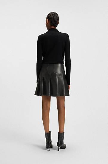 Kjol BOSS Faux-leather mini skirt with pleats Svart | 50550980, 1