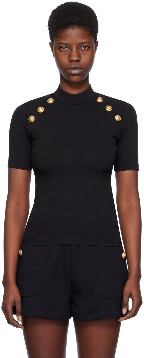 T-shirt Balmain Mock Neck T-Shirt Svart | CF1EF090JH30