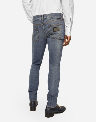Jeans Dolce & Gabbana Washed Skinny Stretch Jeans With Whiskering Blå | GY07LDG8JV6S9001, 3