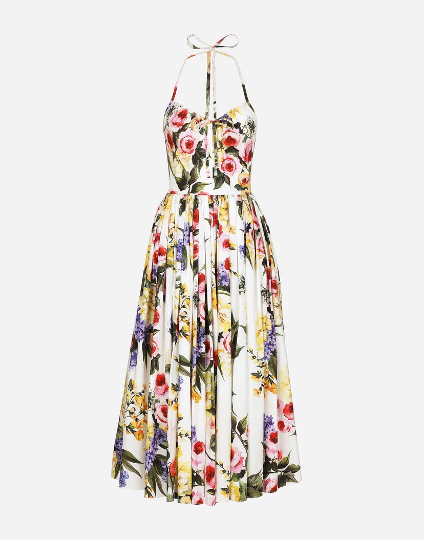 Klä Dolce & Gabbana Dolce & Gabbana Garden Print Cotton Midi Dress Vit | F6HABTHS5Q1HA4YB