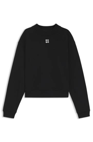 Sweater BOSS Relaxed Fit Cotton Terry Sweatshirt with Stacked Logo Svart | 50527463