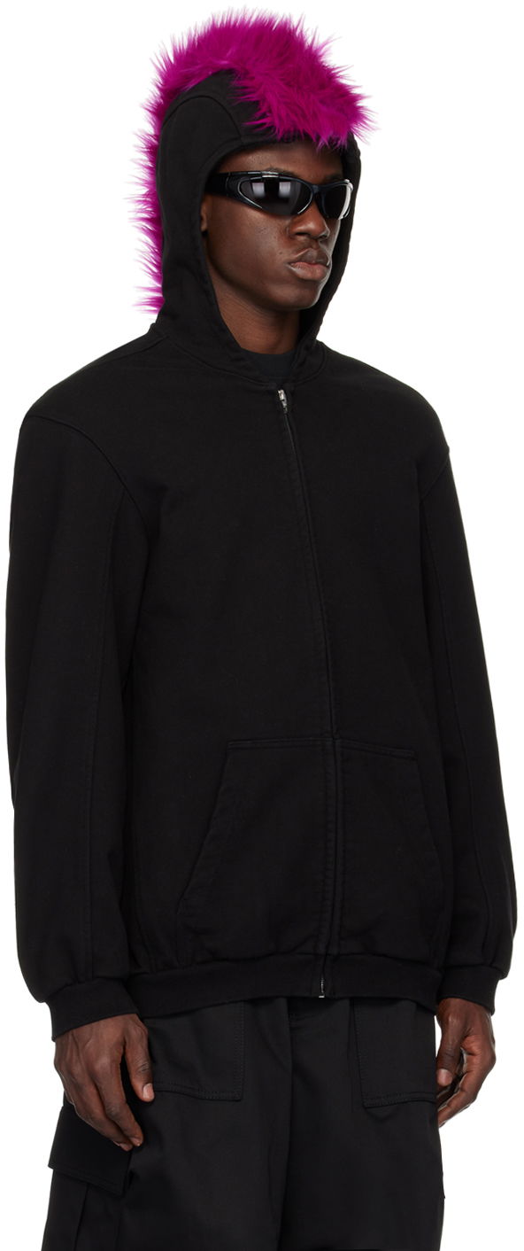 Sweatshirt We11done We11done Zip-Up Faux-Fur Hoodie Svart | WD-TJ1-24-884-U-BK, 1