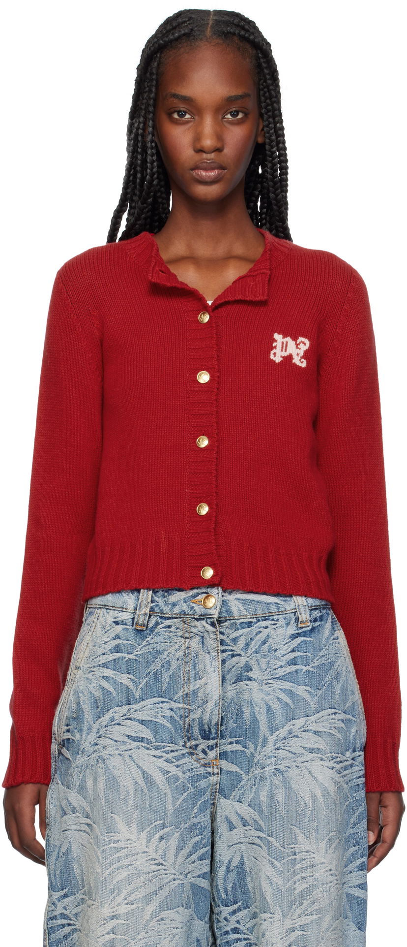 Sweater Palm Angels Cardigan Röd | PWHB020F24KNI0012530