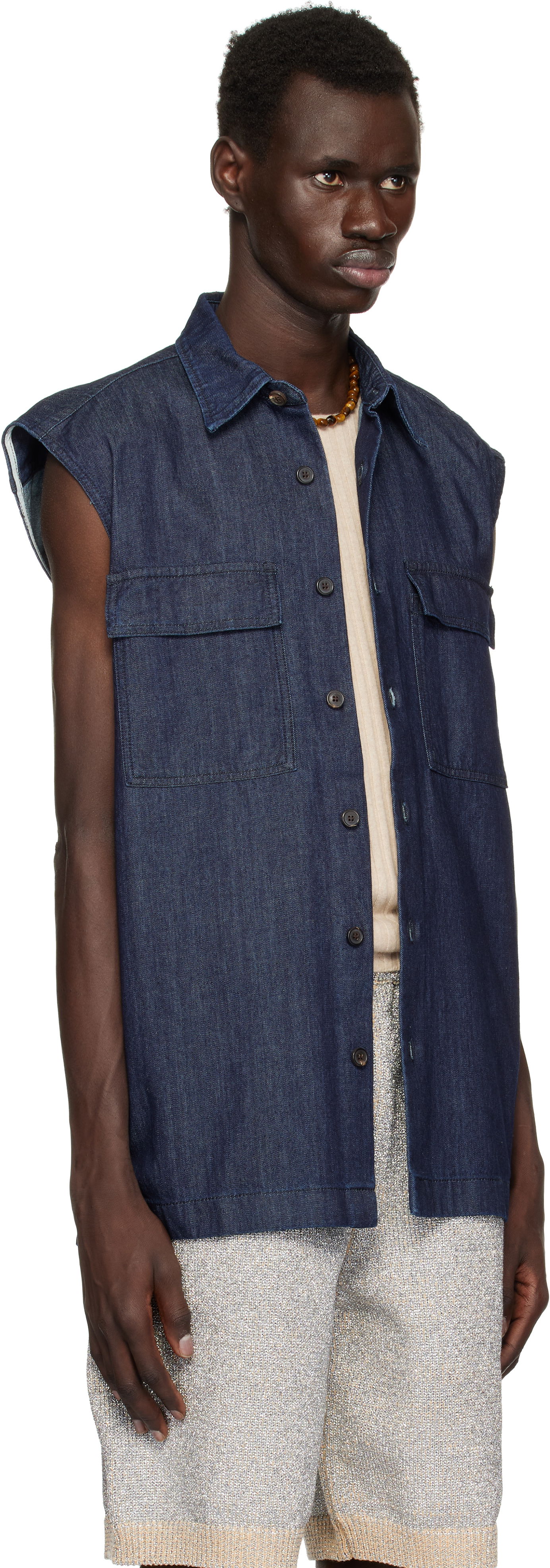 Skjorta Dries Van Noten Dries Van Noten Sleeveless Denim Shirt Blå | 251-020728-1553, 1