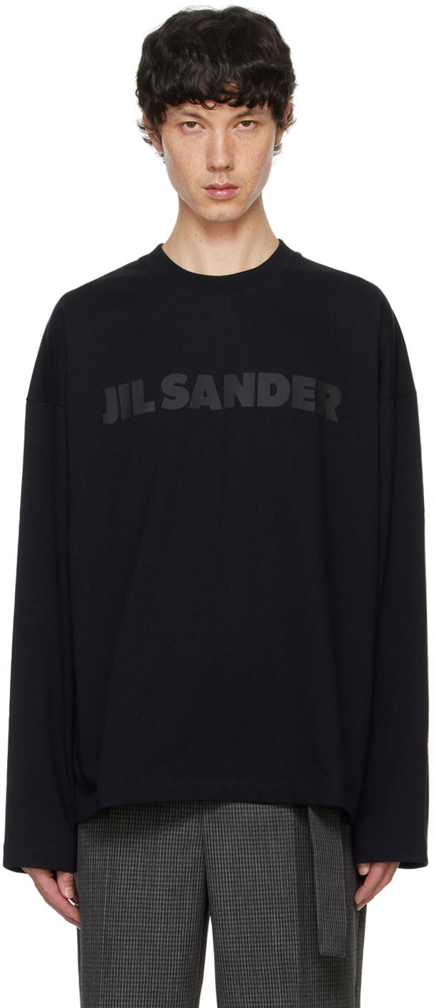 T-shirt Jil Sander Black Printed-Logo Long Sleeve T-Shirt Svart | J21GC0167_J20243
