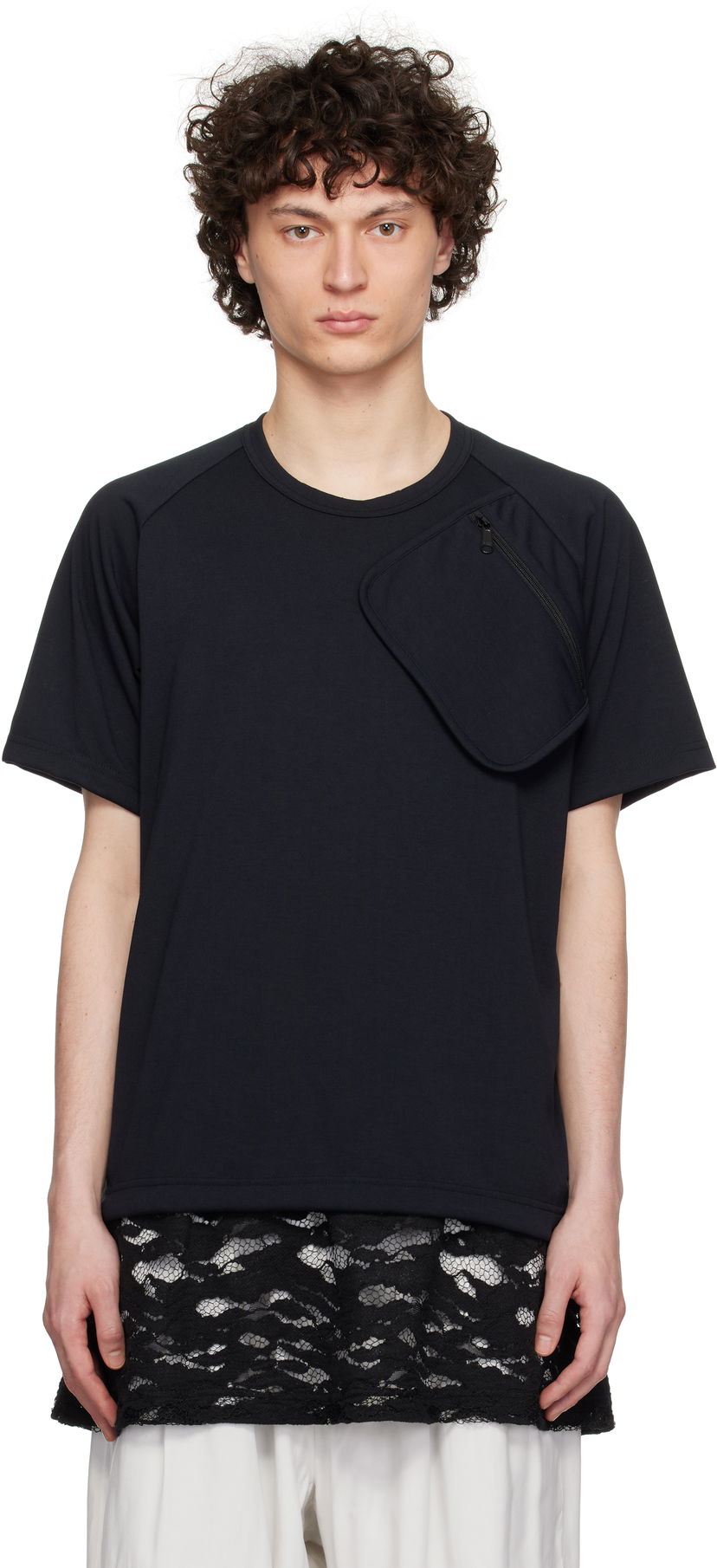 T-shirt Comme des Garçons Comme des Garçons Homme Plus Pocket Jersey T-Shirt with Lace Trim Svart | PO-T017-051