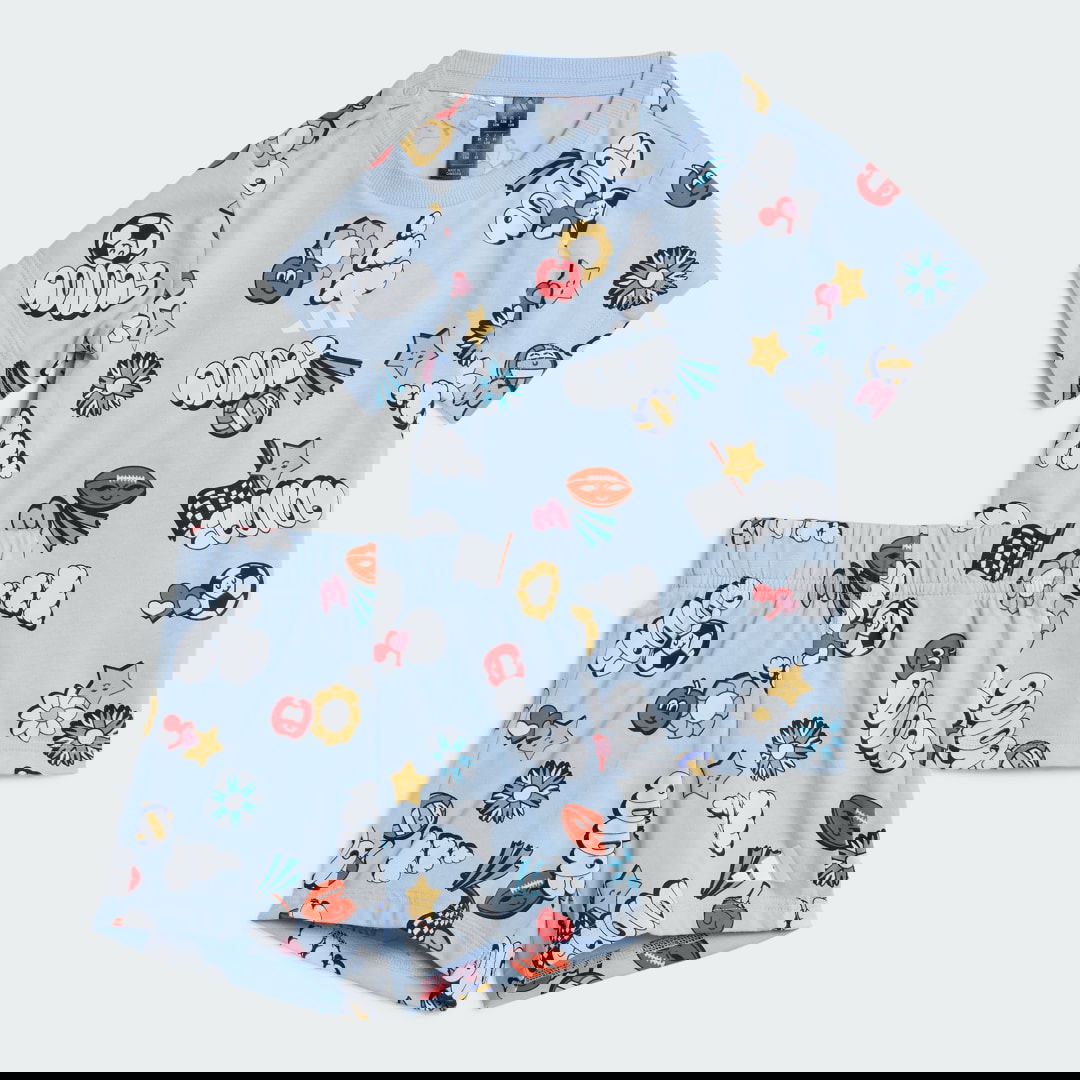 Träningsoverall adidas Performance Seasonal Essentials Fun Allover Print T-Shirt and Shorts Set Blå | JD0062, 0