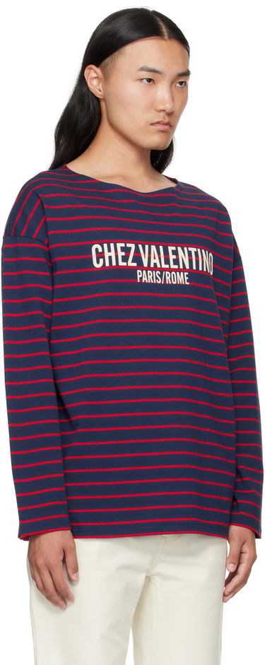 T-shirt Valentino Valentino 'Chez Valentino' Print Long Sleeve T-Shirt Mörkblå | 7V3MG16RAYJ, 1