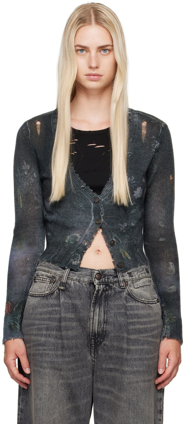 Sweater R13 R13 Cropped Distressed Cardigan Grå | R13WY041-Y157A