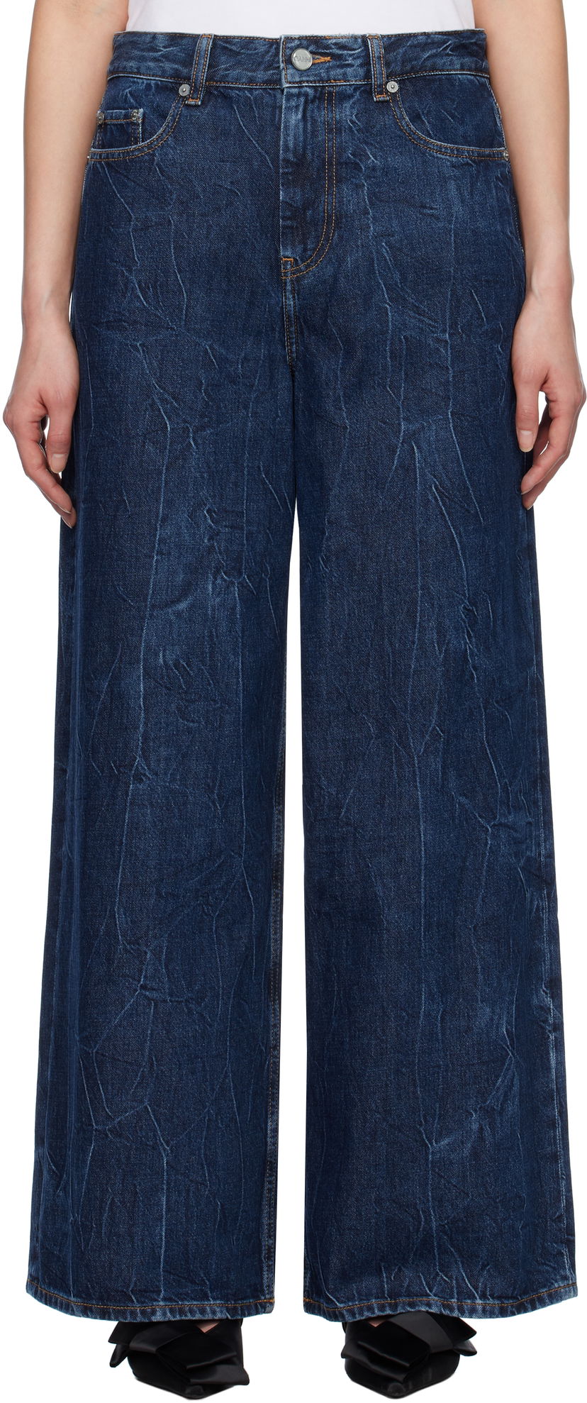 Jeans GANNI GANNI Crinkled Future Denim Marri Wide-Leg Jeans Blå | J1593