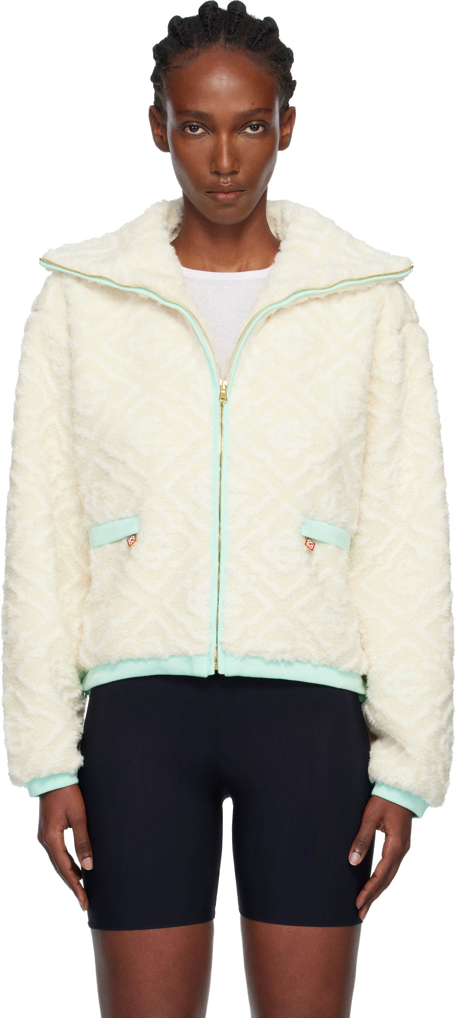 Jacka Casablanca Monogram Jacquard Fleece Jacket Vit | WPF25-JK-390-01, 0