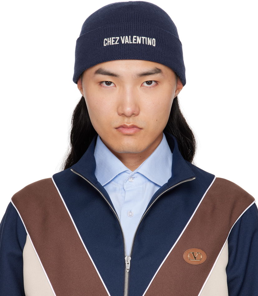 Mössa Valentino Valentino 'Chez Valentino' Wool Beanie Mörkblå | 7Y2HB02RFZL