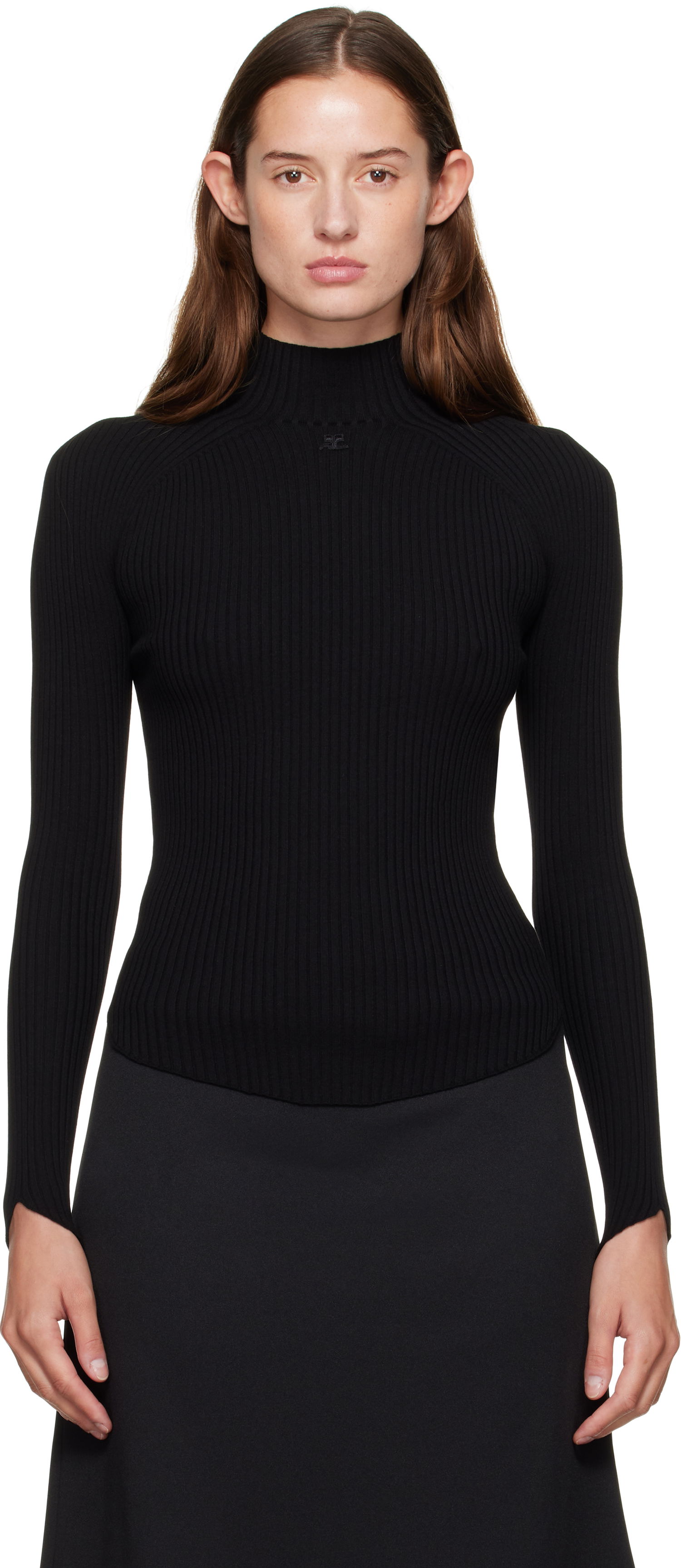 Sweater Courrèges Courrèges Ribbed Mock Neck Sweater Svart | 325MPU251FI0001, 0