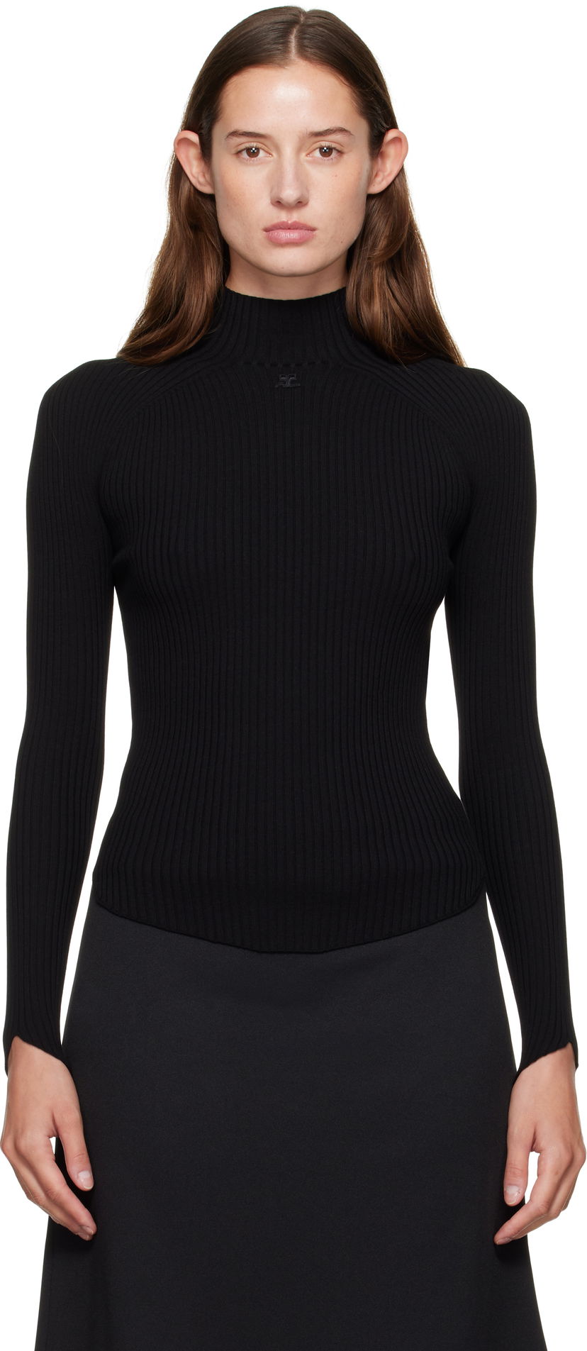 Sweater Courrèges Courrèges Ribbed Mock Neck Sweater Svart | 325MPU251FI0001