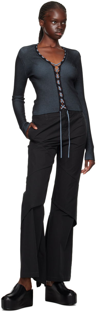 Sweater Dion Lee Lace-Up Ribbed Cardigan Svart | C7222F23, 3