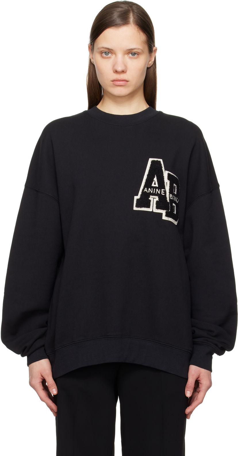 Sweater Anine Bing Anine Bing Miles Oversized Letterman Sweatshirt Svart | A-08-10074-BLK1