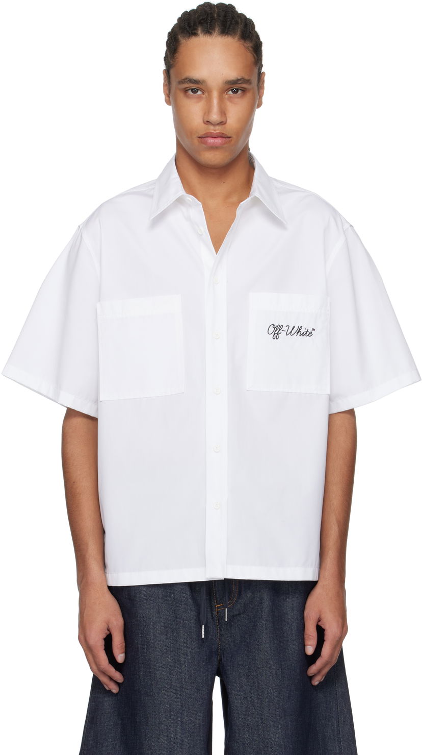 Skjorta Off-White Off-White Script Summer Shirt Vit | OMGG002C99FAB0030110