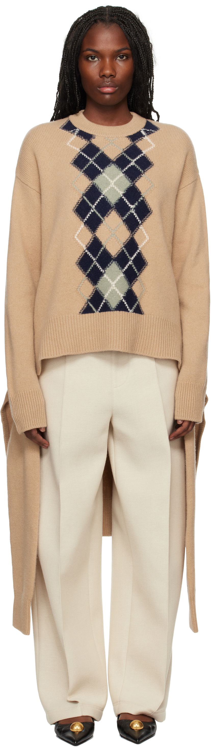 Sweater AMI Argyle Double Sweater Beige | UKS044.KN0057