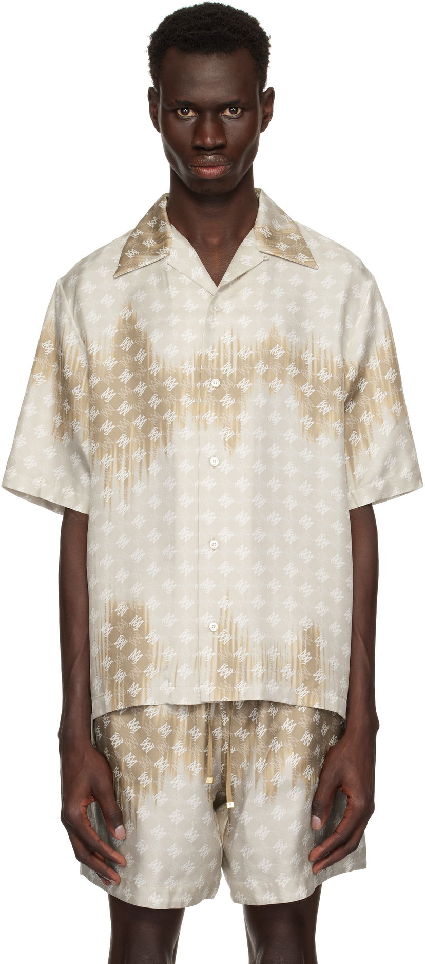 Skjorta AMIRI Amiri MA Quad Bleached Camp Shirt Beige | AMSTCA1110