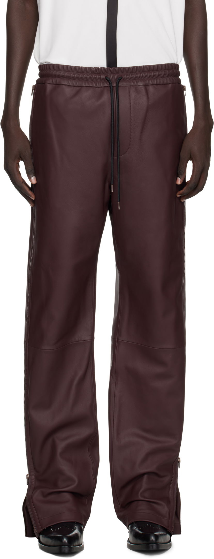 Byxor Acne Studios Acne Studios Regular Fit Leather Pants Bourgogne | BK0695-