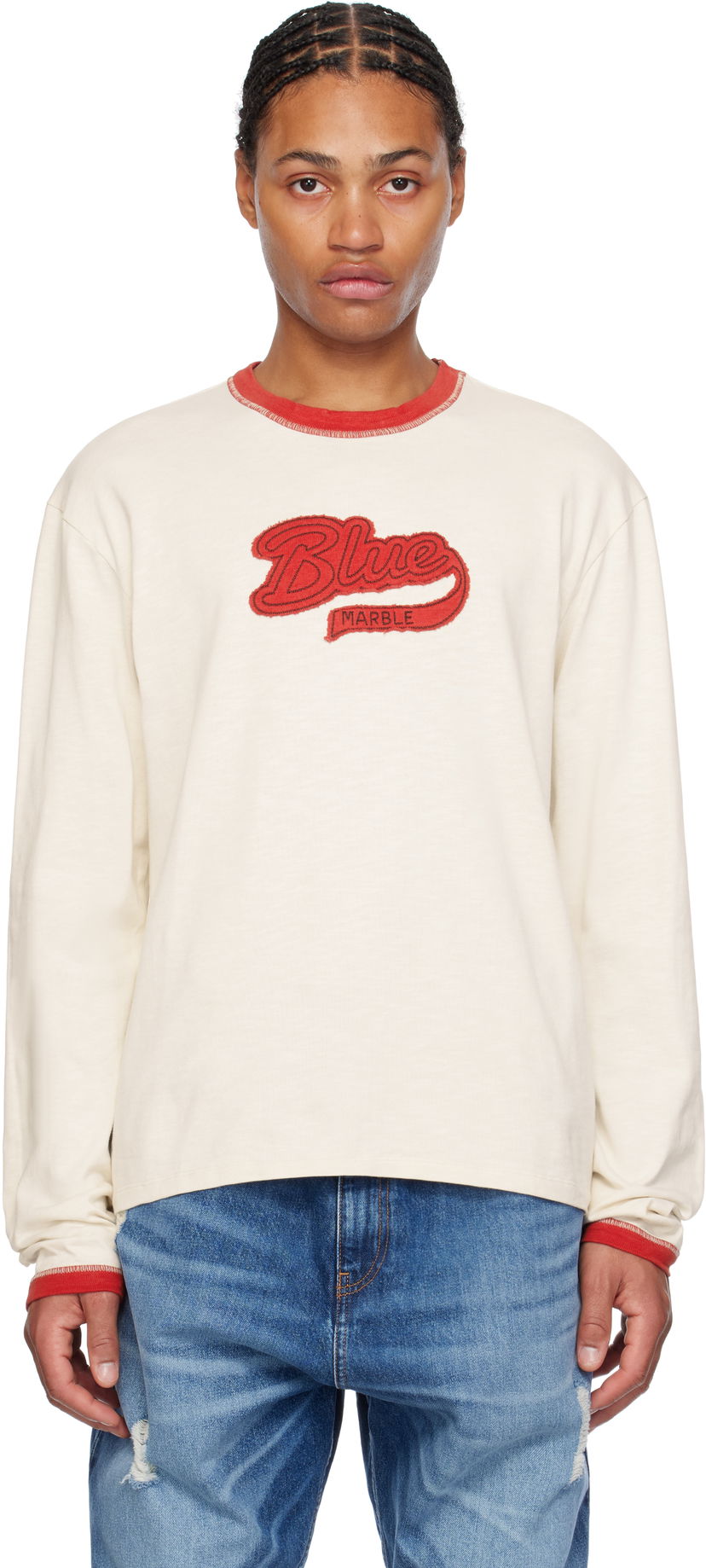 Sweatshirt Bluemarble Cotton Flame Graphic T-Shirt Vit | TS49 JE36B24 WHT