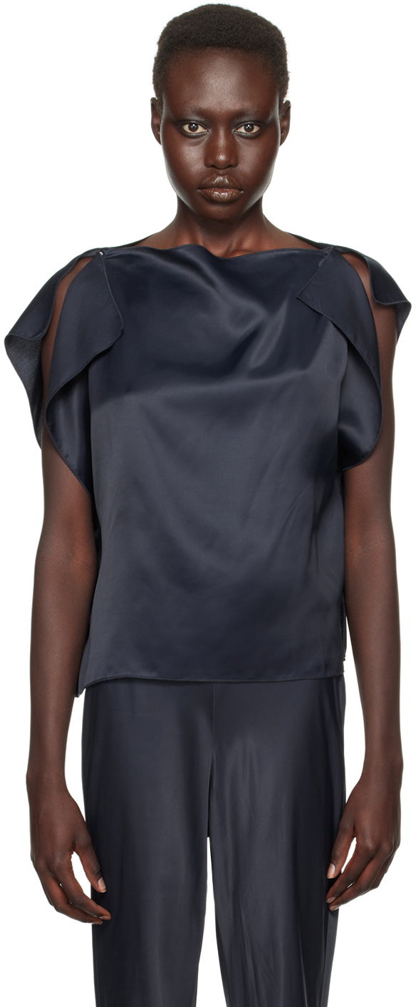 Linne Baserange Baserange Clavo Satin Blouse Mörkblå | TOCLA-VI-WI24
