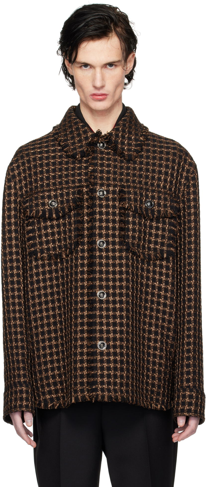 Jacka Versace Tweed Overshirt Jacket Brun | 1017402_1A12329