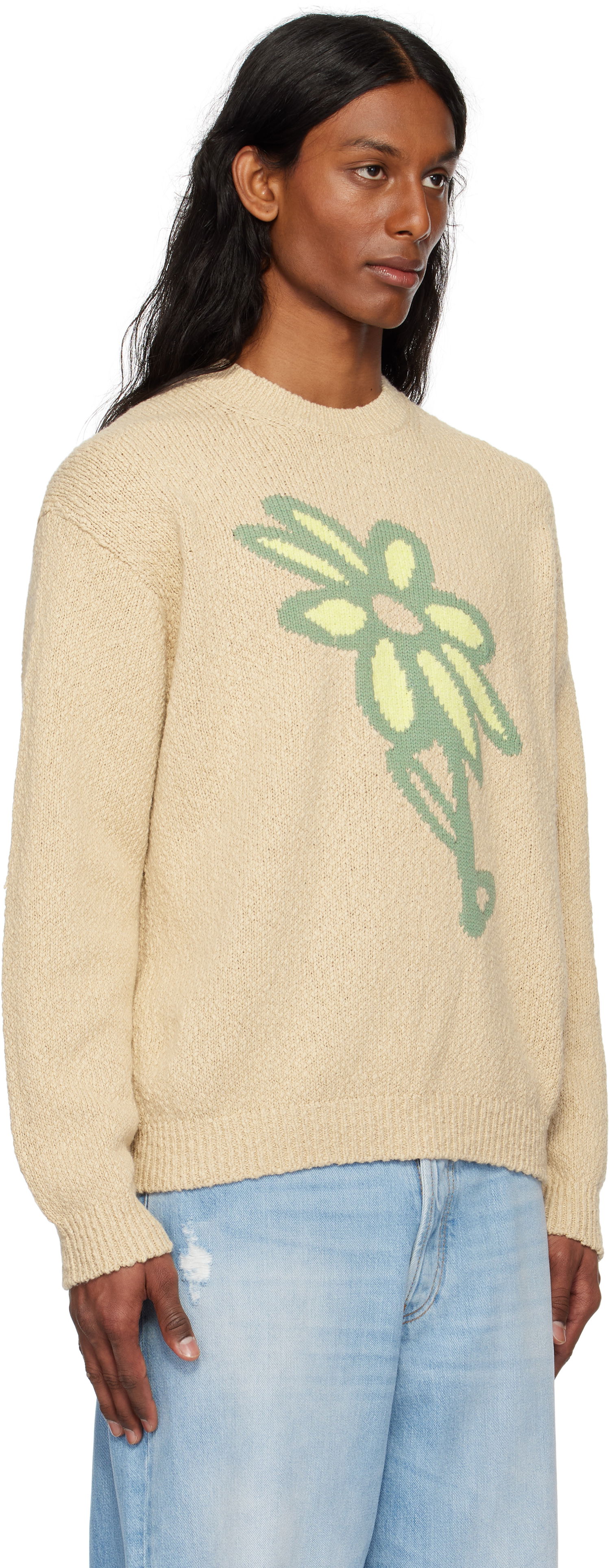 Sweater MAISON KITSUNÉ Maison Kitsuné Abstract Daisy Intarsia Sweater Beige | OM00811KT1138, 1
