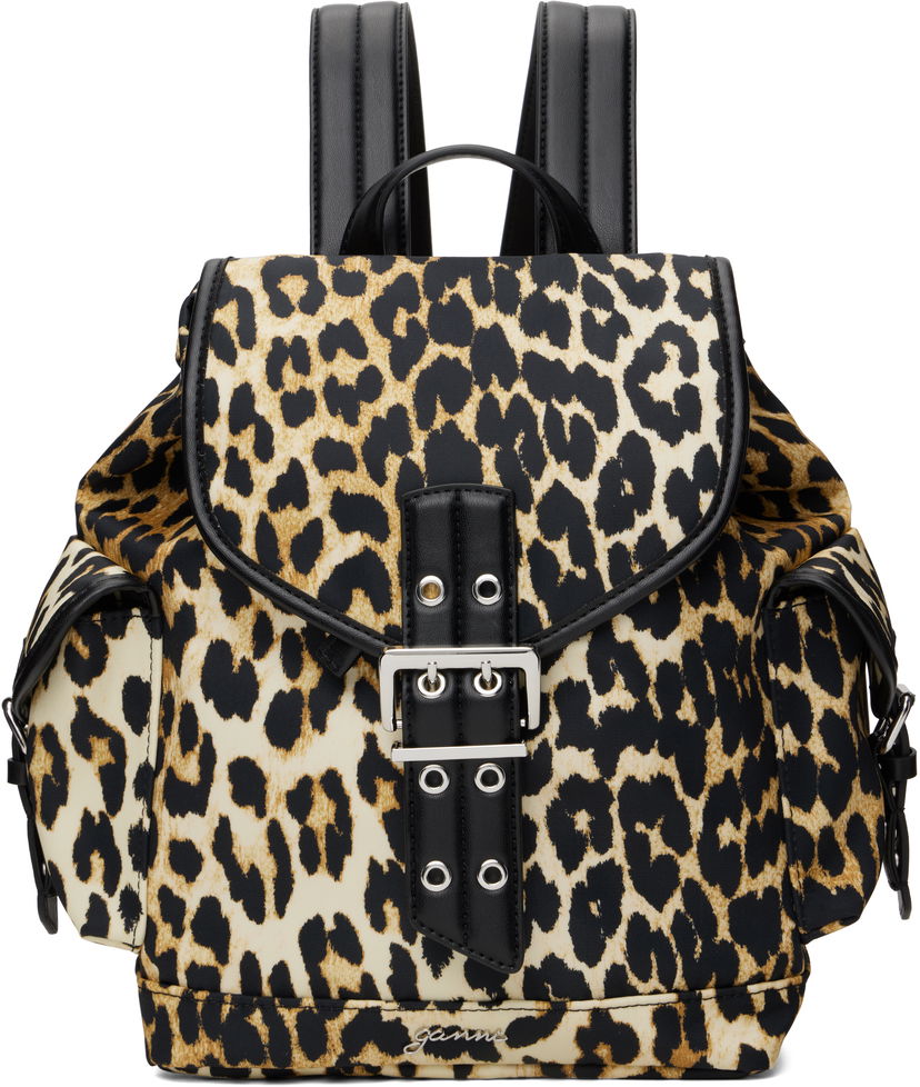 Ryggsäck GANNI Ganni Leopard Print Small Nylon Bucky Backpack Beige | A6617
