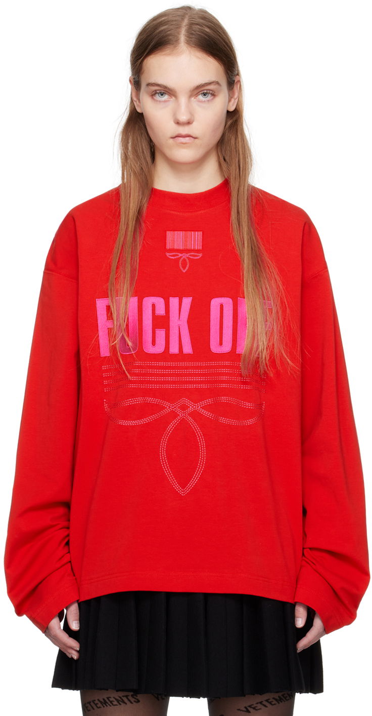 Sweatshirt VETEMENTS VTMNTS Embroidered Long Sleeve T-Shirt Röd | VL20LS120R