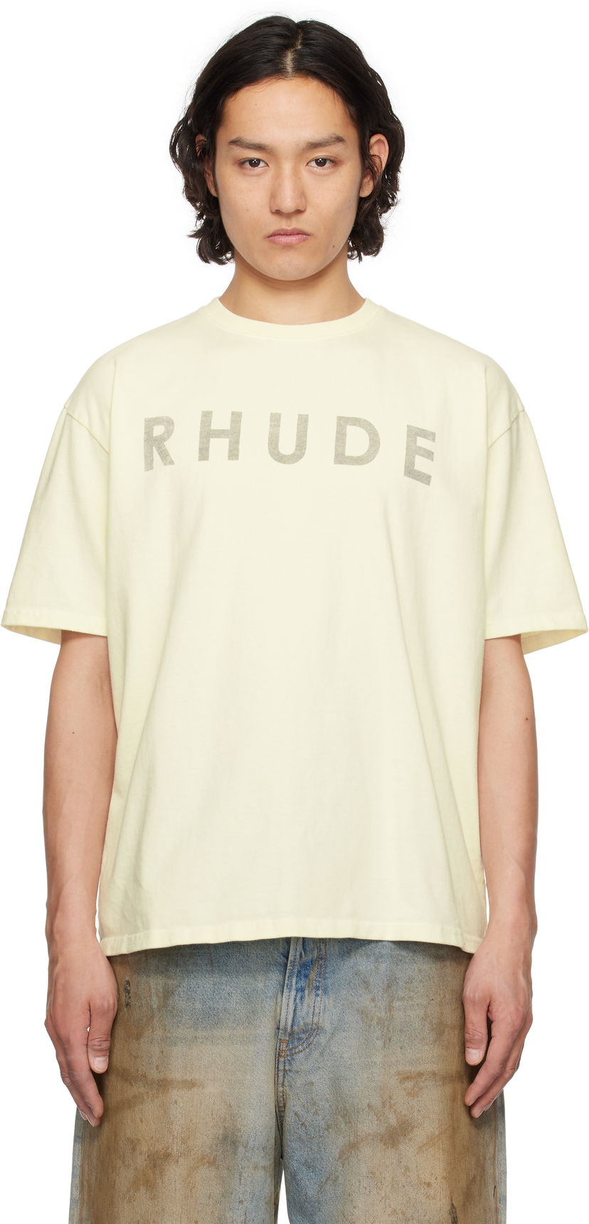 T-shirt Rhude Rhude Distressed Logo T-Shirt Gul | RHSS25TT23012