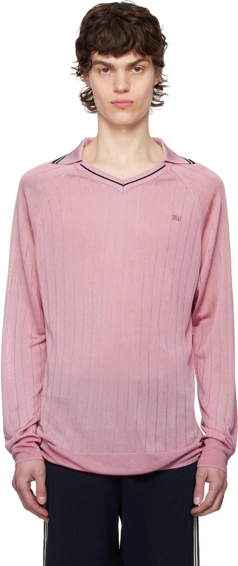 Sweater Wales Bonner Wales Bonner Roots Knit Polo Shirt Rosa | MS25KN33-KN08-200 BRIGHT RAYON