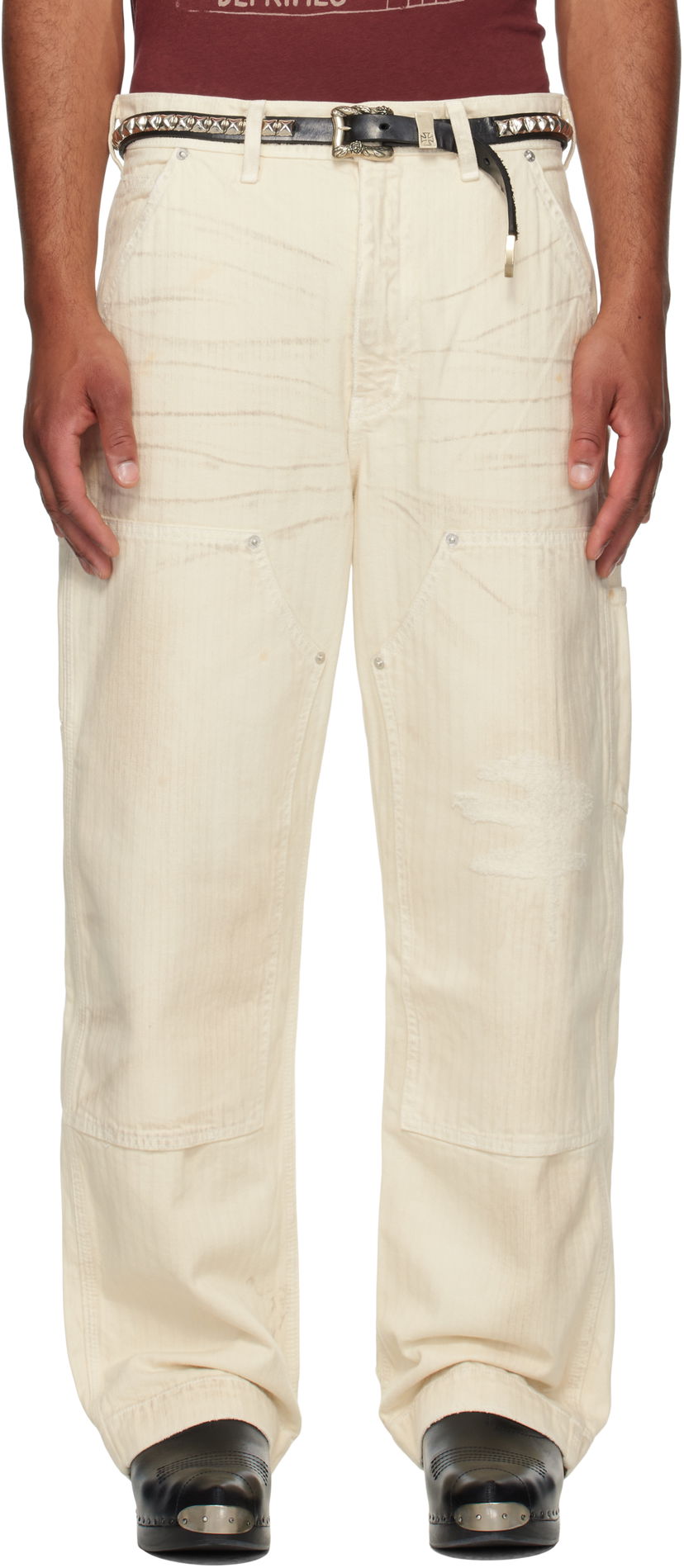 Byxor Enfants Riches Déprimés Enfants Riches Déprimés Double Knee Paint Denim Trousers Vit | 050-409
