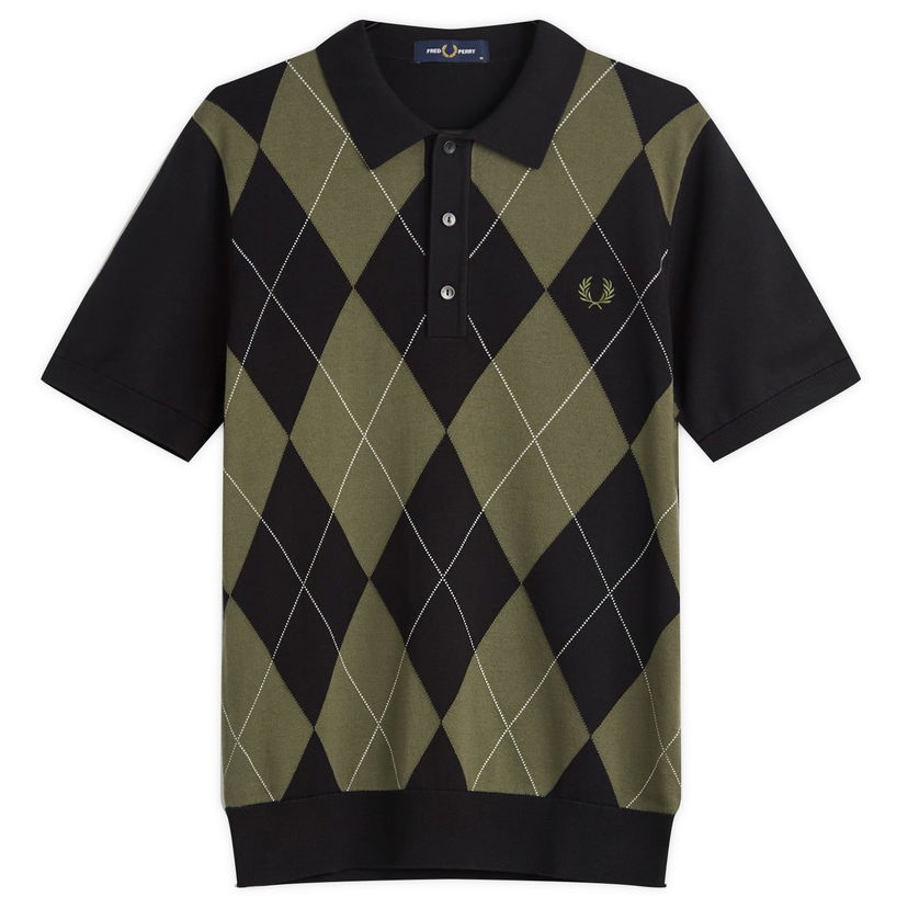 Polotröja Fred Perry Fred Perry Argyle Knitted Polo Shirt, Size Large Svart | K1317-102