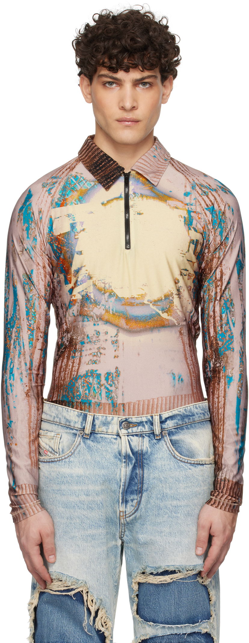 Polotröja Diesel Printed Long Sleeve Polo Flerfärgad | A15895-0HPAB-7EWA