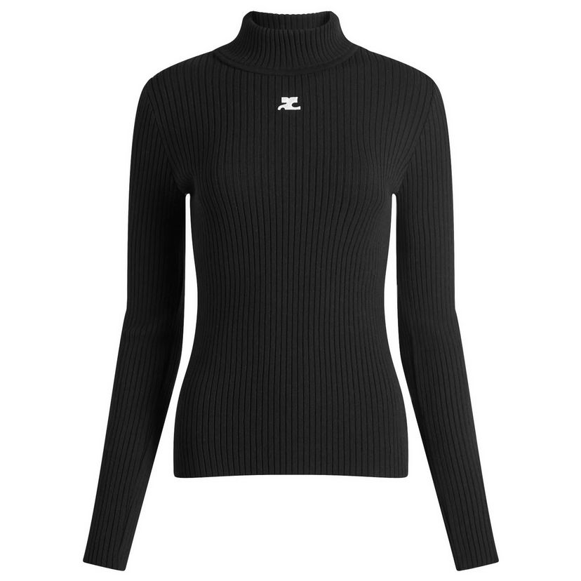 Sweater Courrèges Black Knit Turtleneck Jumper Svart | PERMPU022FI0001-9999
