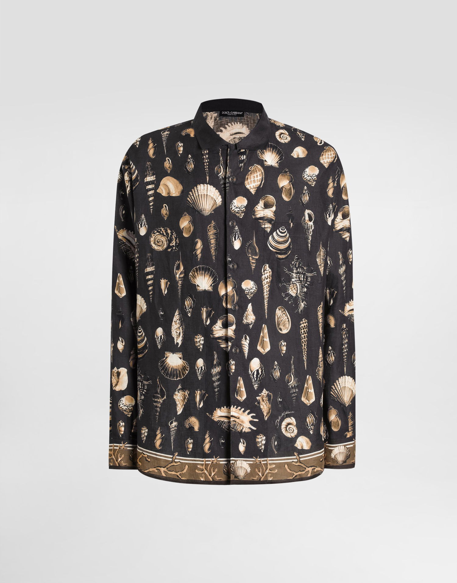 Skjorta Dolce & Gabbana Dolce & Gabbana Oversized Linen Canvas Shell-Print Shirt Svart | G5NK0TFP4NSHM5PI, 0