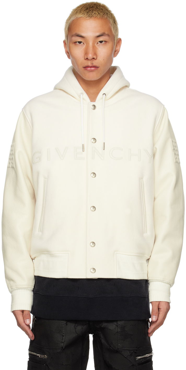 Bomberjacka Givenchy Givenchy Hooded Varsity Bomber Jacket Vit | BM011T6Y16