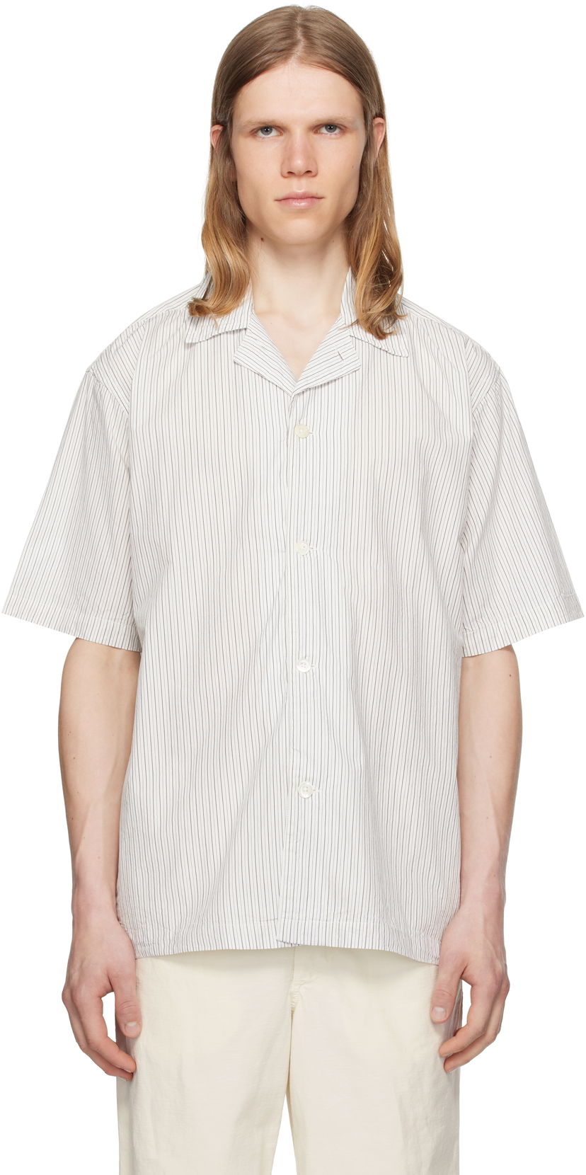 Skjorta NORSE PROJECTS Norse Projects Mads Poplin Stripe Short Sleeve Shirt Vit | N40-0831