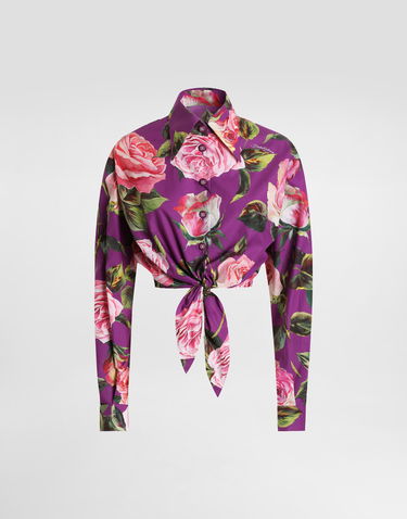 Skjorta Dolce & Gabbana Dolce & Gabbana Rose Print Tie-Front Cropped Shirt Purpur | F5R73THS5TDHP5IG, 0