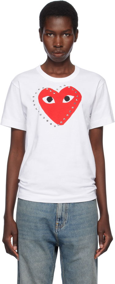 T-shirt Comme des Garçons COMME des GARÇONS PLAY Stud Print Red Heart T-Shirt Vit | AX-T803-051, 0