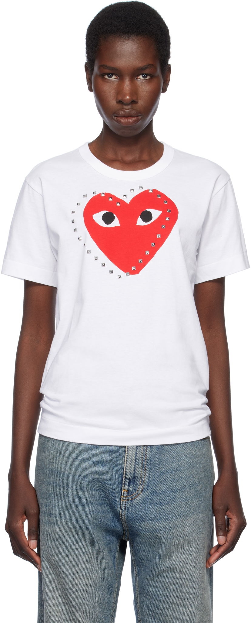 T-shirt Comme des Garçons COMME des GARÇONS PLAY Stud Print Red Heart T-Shirt Vit | AX-T803-051