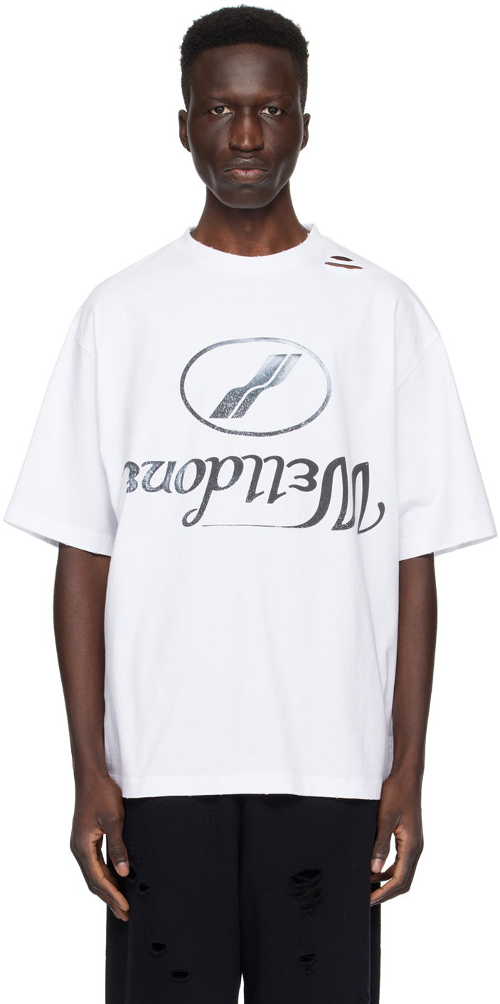 T-shirt We11done Distressed Logo T-Shirt Vit | WD-TT3-22-905-U-WH