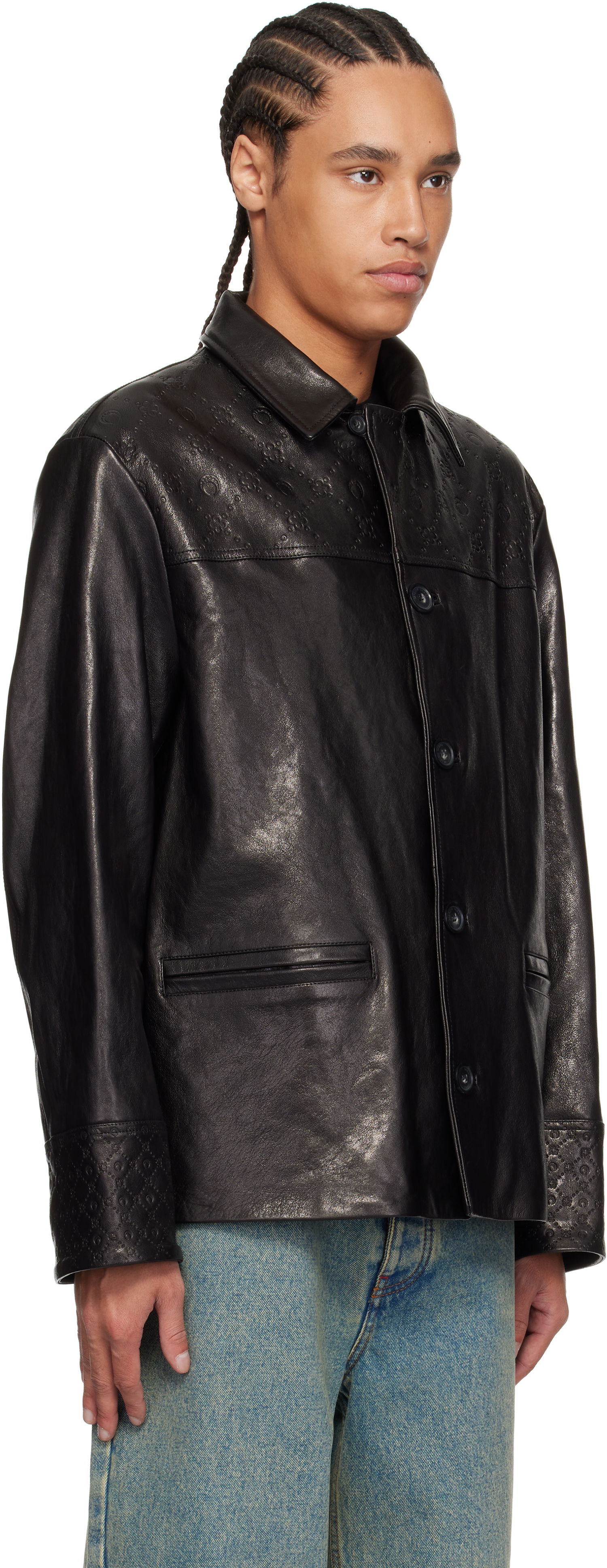 Jacka Marine Serre Marine Serre Monogram Embossed Boxy Leather Jacket Svart | MJA065B RLEA0021, 1